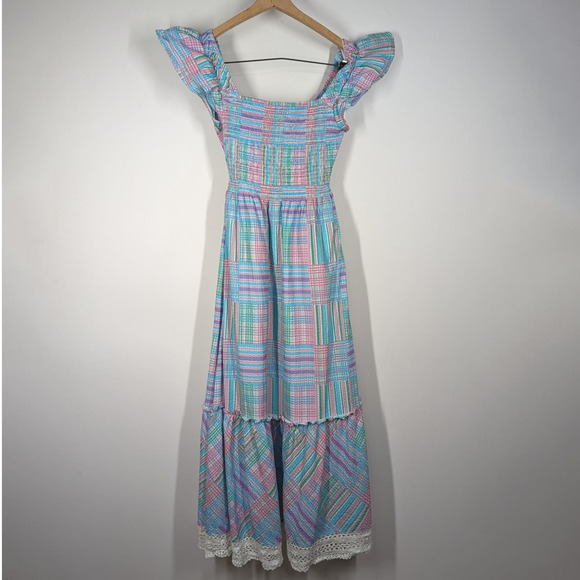 LoveShackFancy Emeka Plaid Cutout Maxi Dress Gingham Pastel Small Preowned - Picture 7 of 12